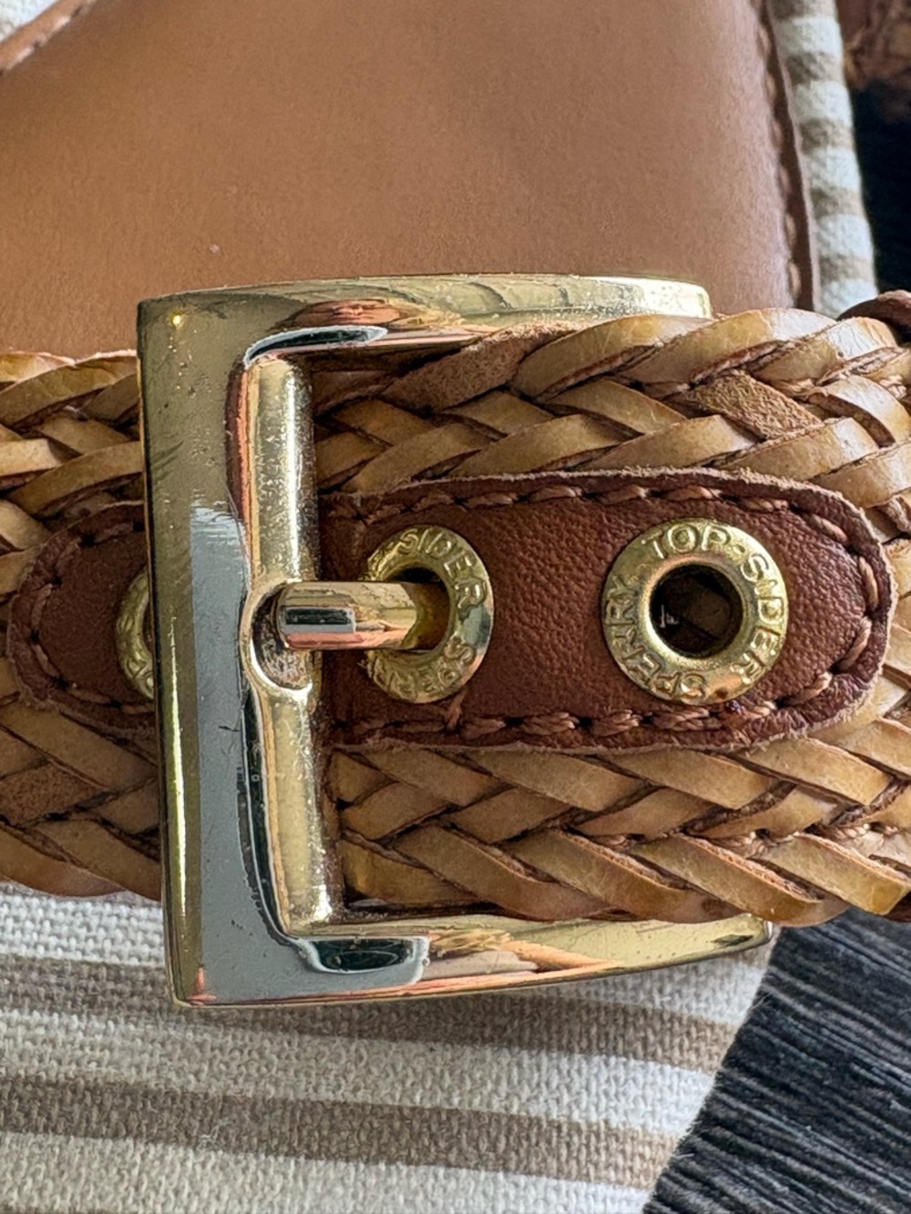 Sperry Tan Braided Ankle-Strap Sandals with Striped Toe - Picture 9 of 14